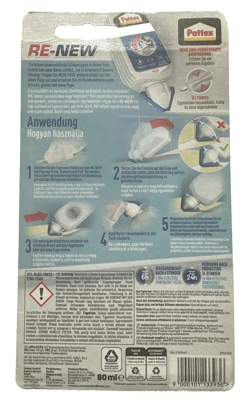 Pattex RE-NEW neue Fuge, Silikon weiß, direkt auf alte Fuge, 80ml, neu&ovp