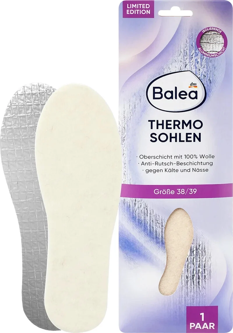 Balea Einlegesohlen Thermo Gr. 37/38 (1 Paar), 100% Wolle, Ali-ISO-Schicht, neu
