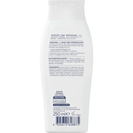 ISANA MED Körperlotion ultra sensitiv, ohne Parfüm, ohne Farbstoffe, 250 ml, neu&ovp