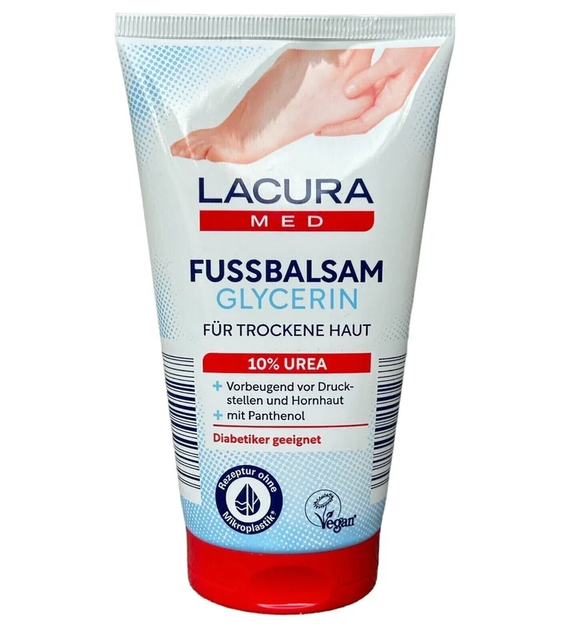 LACURA Med - Fußbalsam Glycerin, 10 % UREA, Fusspflege für trockene Haut, 150ml
