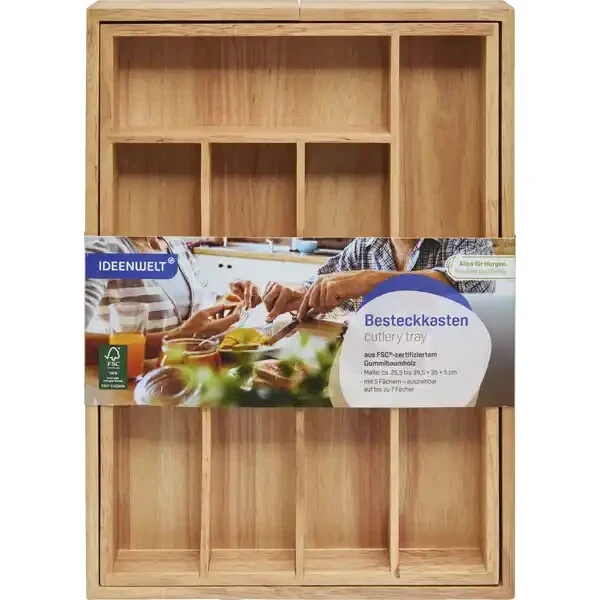 IDEENWELT Besteckkasten aus Gummiholz, neu