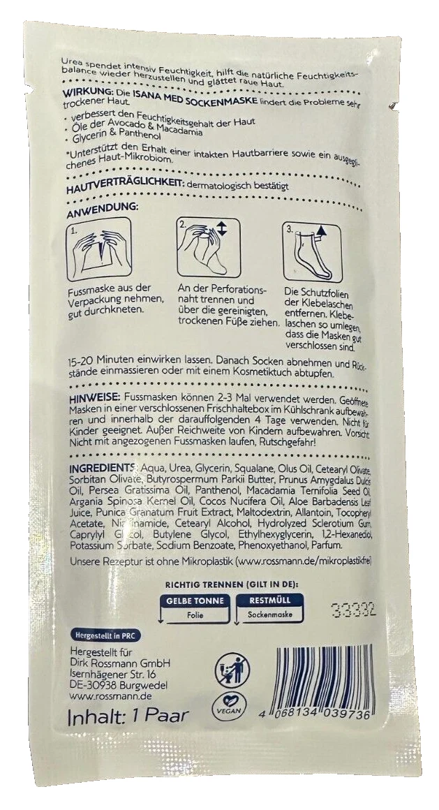 ISANA MED Urea (5%) Fuss-Sockenmaske, für sehr trockene Haut, 1xPackung (1 Paar)