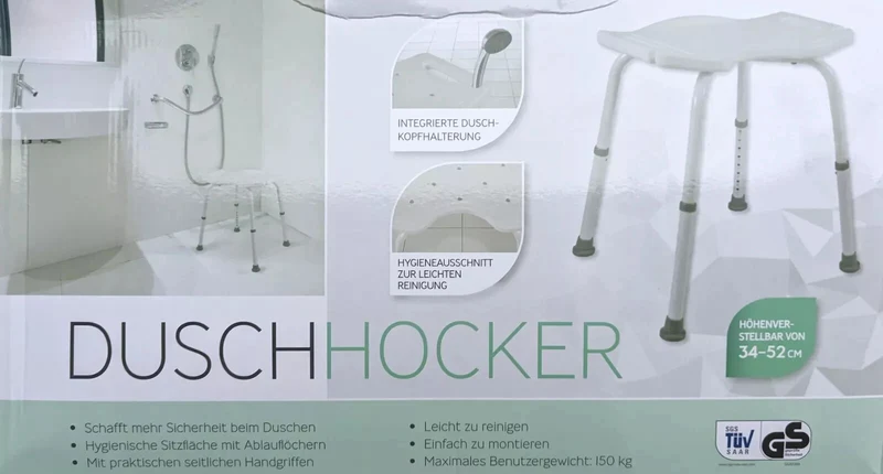 DUSCHHOCKER bis 150 kg, 4 Beine, höhenverstellbar 34-52cm, neu&ovp