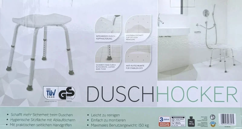 DUSCHHOCKER bis 150 kg, 4 Beine, höhenverstellbar 34-52cm, neu&ovp