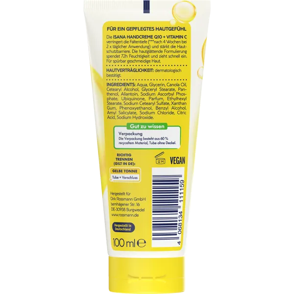 ISANA Handcreme Q10 + Vitamin C, intensive Pflege, Vegan, 75 ml
