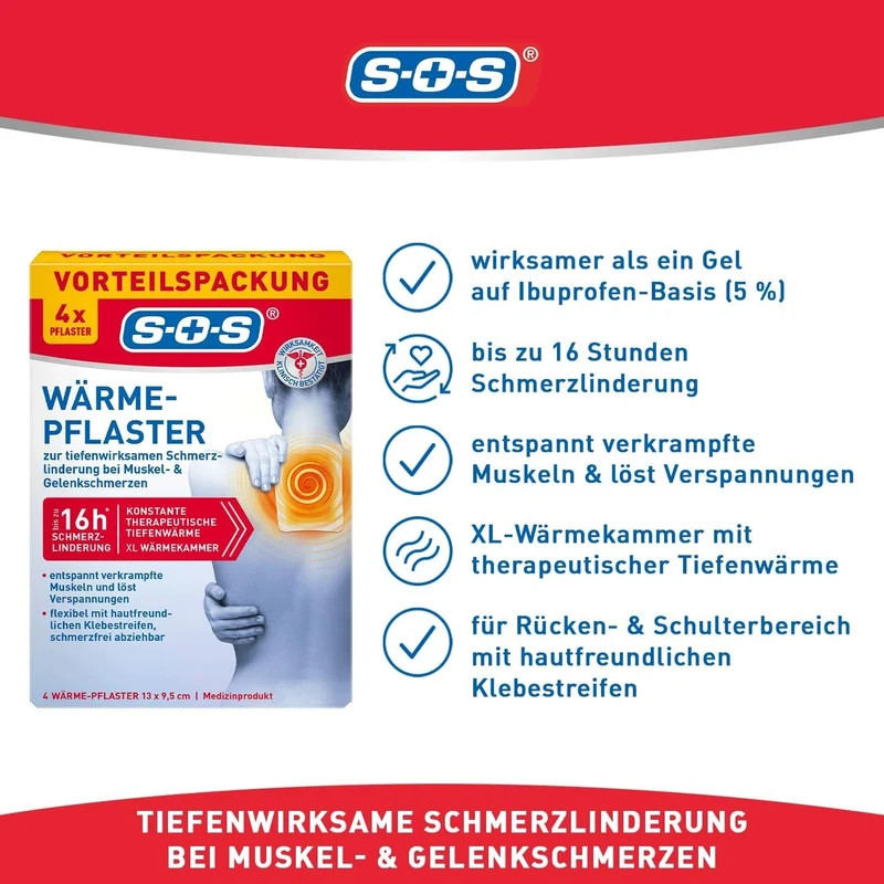 SOS Wärme-Pflaster, bei Muskel&Gelenkschmerzen, Tiefenwärme, 1x4 Stk., neu&ovp