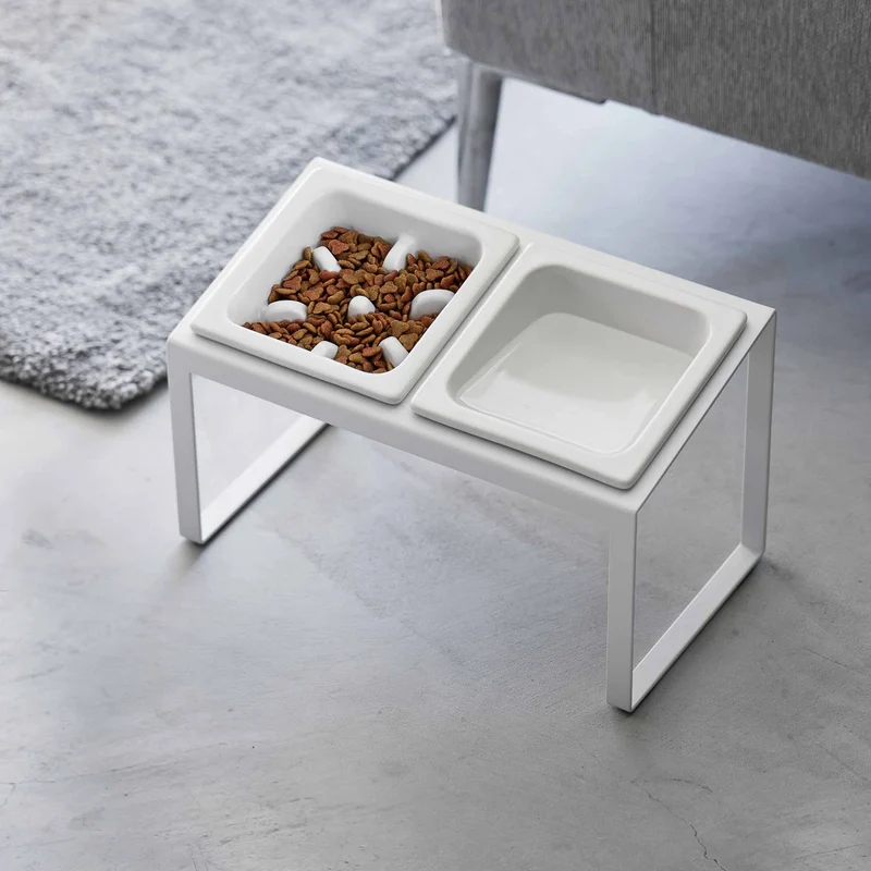 Angled Pet Food Bowls with Slow Feeder & Stand