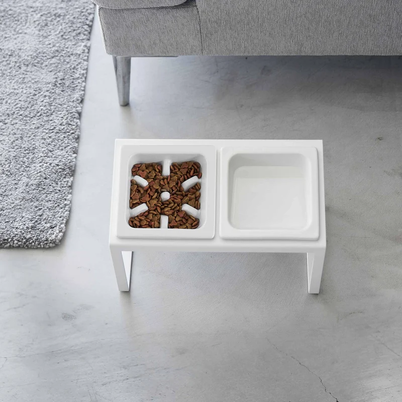 Angled Pet Food Bowls with Slow Feeder & Stand