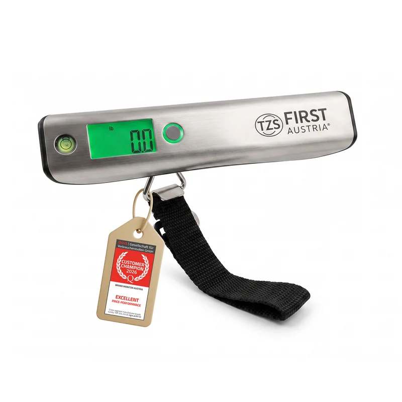 Digitale Kofferwaage 50 kg, inklusive Maßband, mit Edelstahl-Finish