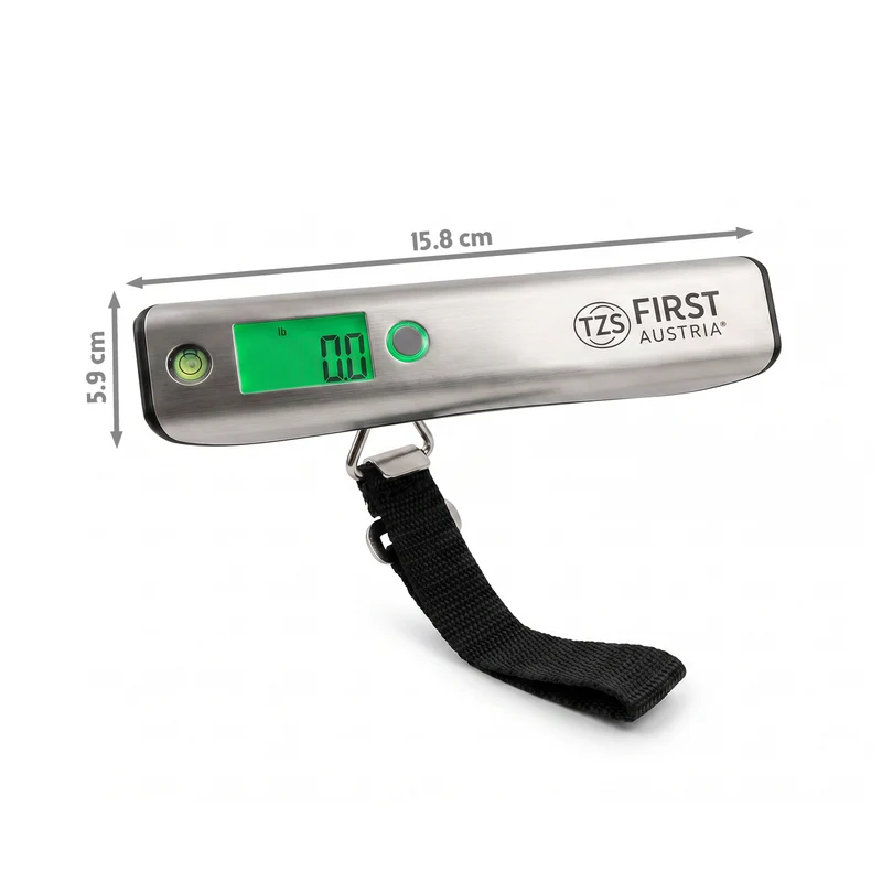 Digitale Kofferwaage 50 kg, inklusive Maßband, mit Edelstahl-Finish