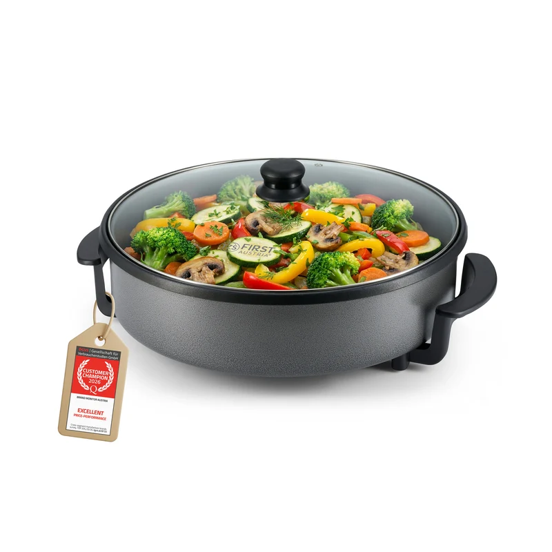 Elektrische Multipfanne 40cm, antihaftbeschichtet, inkl. Glasdeckel