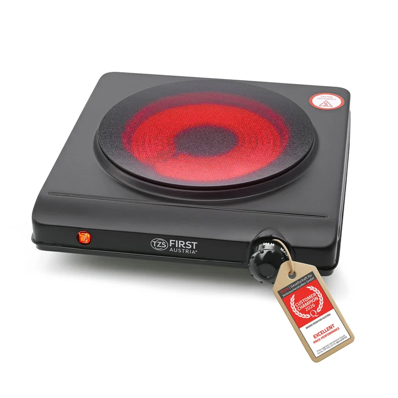 Infrarot-Kochplatte 1250W, Glaskeramik, stufenlose Temperatur