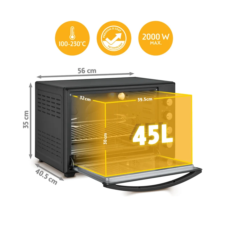 Mini-Backofen 45L, 2000W, Umluft
