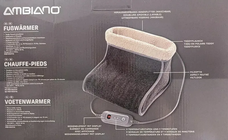 Ambiano elektr. Fußwärmer, 9 Stufen, Automatische Abschaltung, Teddyflausch, neu