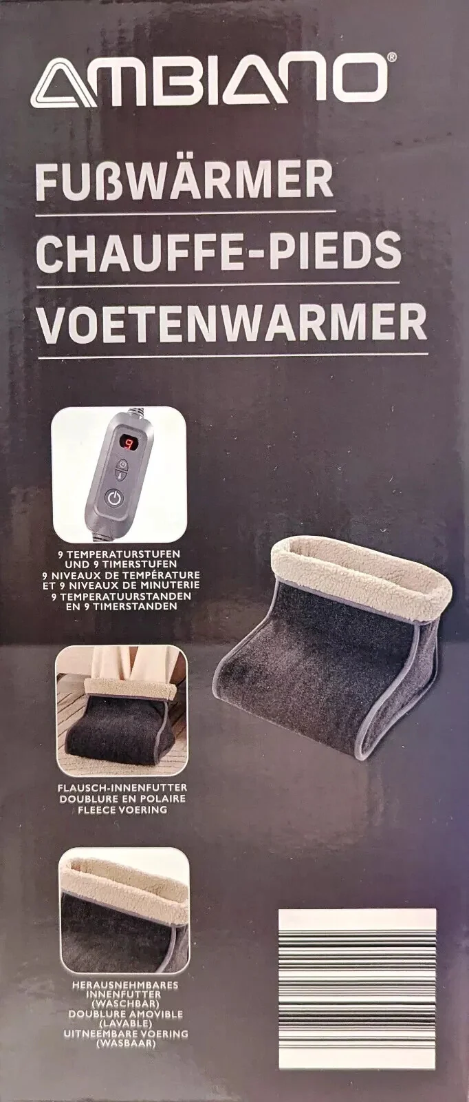 Ambiano elektr. Fußwärmer, 9 Stufen, Automatische Abschaltung, Teddyflausch, neu