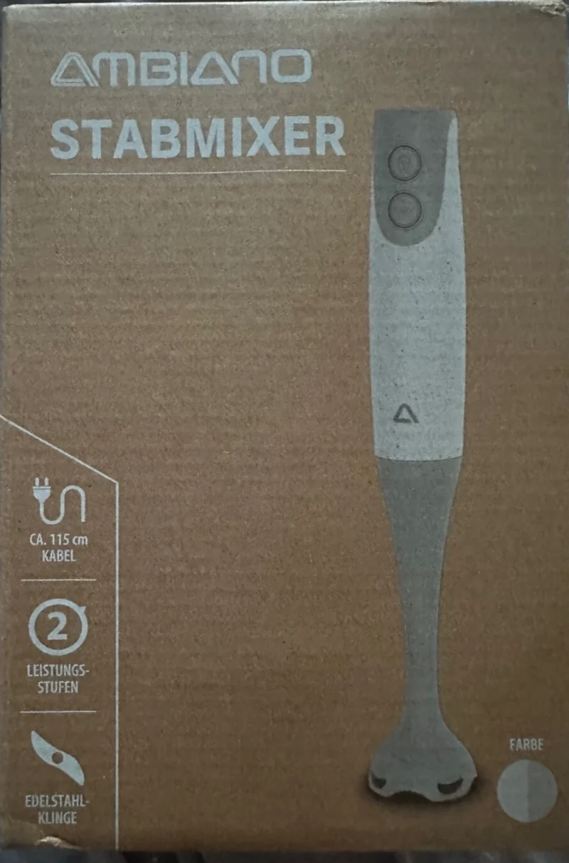Ambiano Stabmixer, Rührstab mit Edelstahl Klinge und Messbecher, 300 Watt, neu