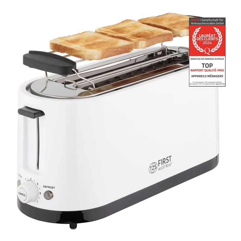 Toaster 4 Scheiben, 2 Langschlitze, mit Brötchenaufsatz