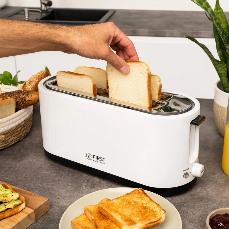 Toaster 4 Scheiben, 2 Langschlitze, mit Brötchenaufsatz