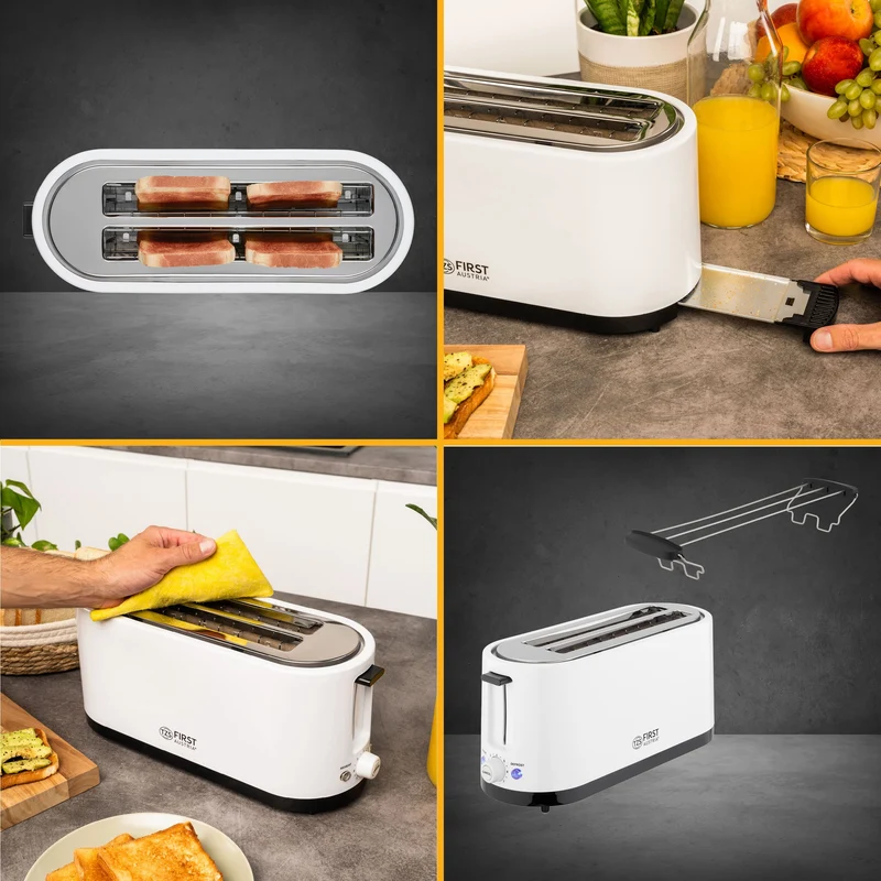 Toaster 4 Scheiben, 2 Langschlitze, mit Brötchenaufsatz