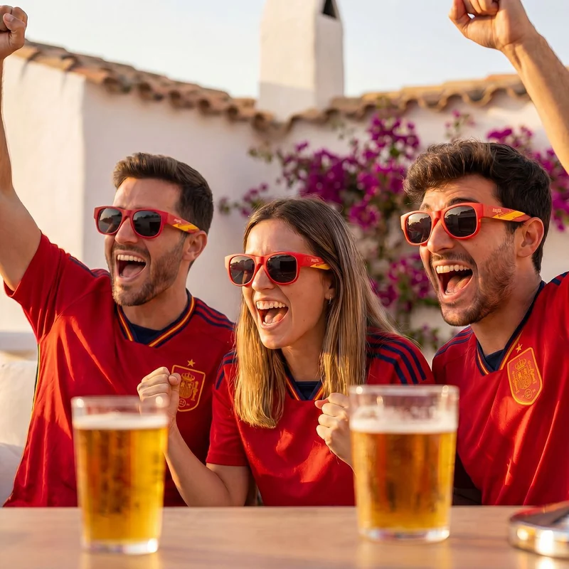 Pack Dispensador de Cerveza Refrigerante InnovaGoods y 2 Gafas de Sol Enrollables Sunfold Spain Red