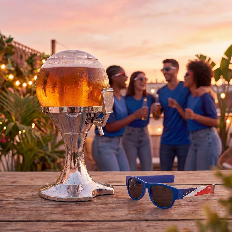 Pack Dispensador de Cerveza Refrigerante InnovaGoods y 2 Gafas de Sol Enrollables Sunfold France