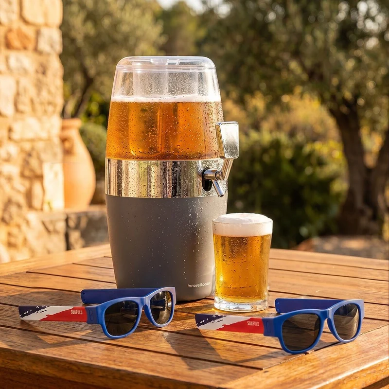 Pack Dispensador de Cerveza Refrigerante InnovaGoods y 2 Gafas de Sol Enrollables Sunfold France