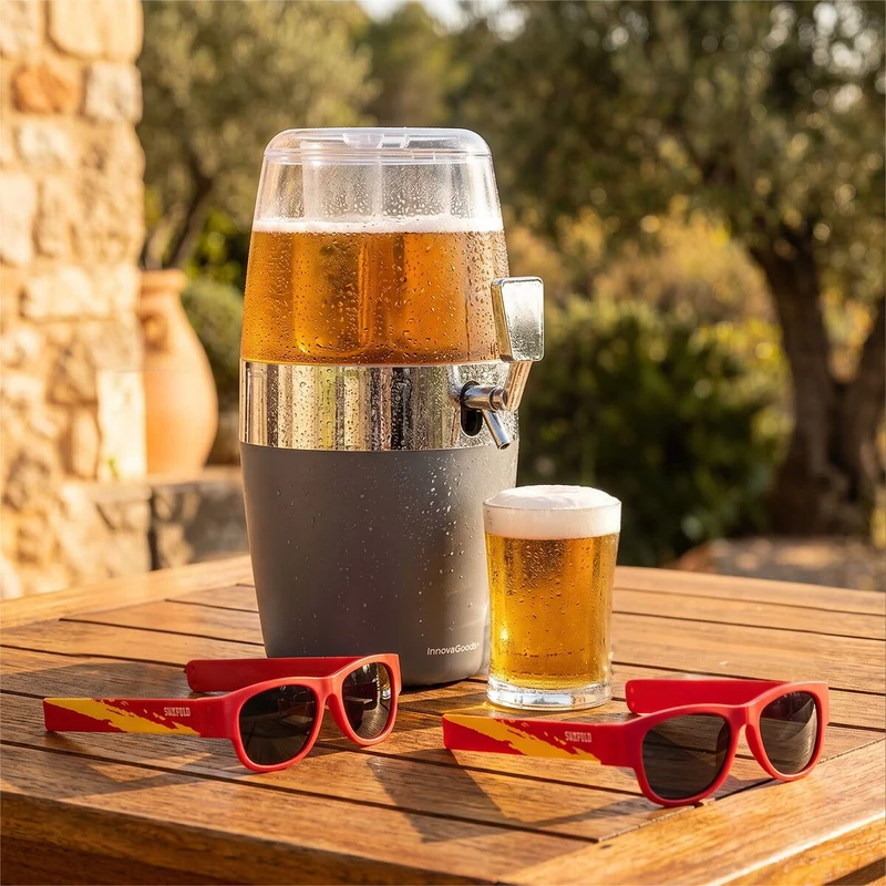 Pack Dispensador de Cerveza Refrigerante InnovaGoods y 2 Gafas de Sol Enrollables Sunfold Spain Red