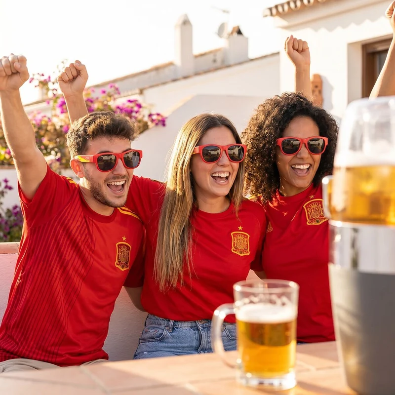 Pack Dispensador de Cerveza Refrigerante InnovaGoods y 2 Gafas de Sol Enrollables Sunfold Spain Red