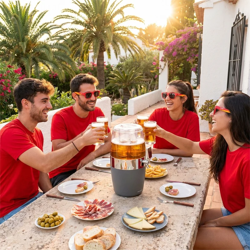 Pack Dispensador de Cerveza Refrigerante InnovaGoods y 2 Gafas de Sol Enrollables Sunfold Spain Red