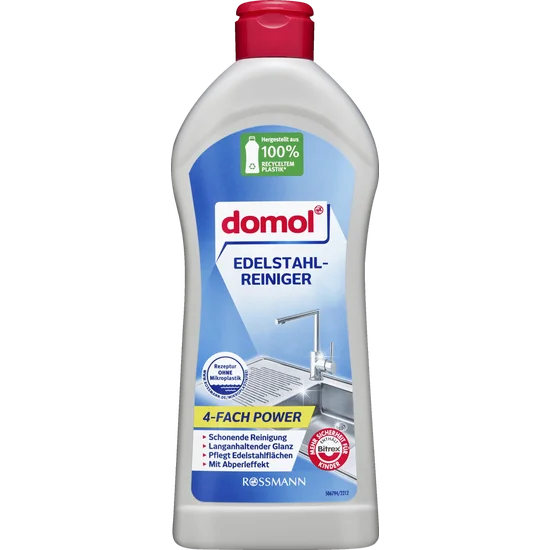 Domol Edelstahl-Reiniger, entfernt Kalk und Schmutz, Pflegt Edelstahlflächen, schützt vor Anlaufen, für einen langanhaltender Glanz, 300 ml, neu&ovp