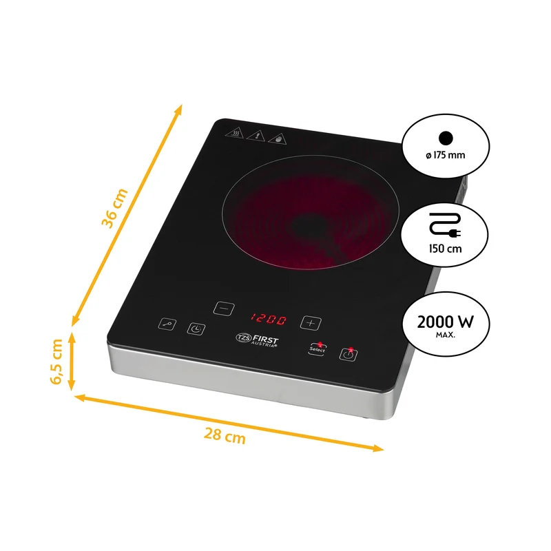Infrarot-Einzelkochplatte 2000W, Touch-Display, Timer