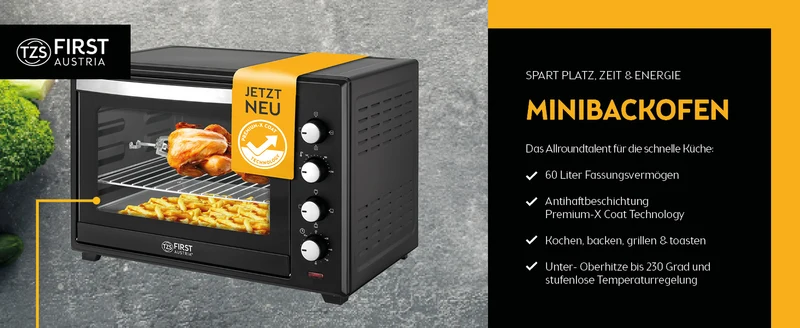 Mini-Backofen 60L, mit Umluft, Drehspieß