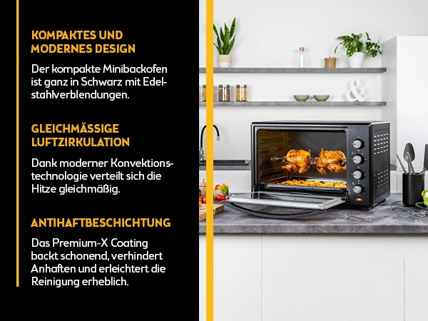 Mini-Backofen 60L, mit Umluft, Drehspieß