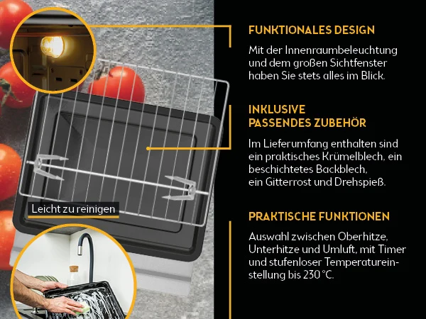 Mini-Backofen 60L, mit Umluft, Drehspieß
