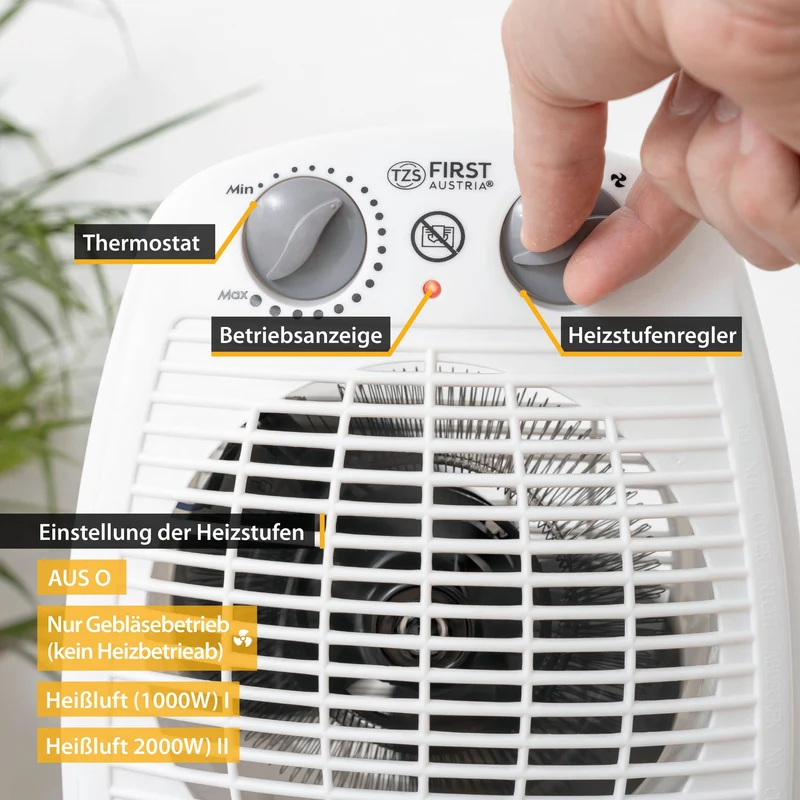 Heizlüfter 2000 W, mit Thermostat, Kaltluftfunktion