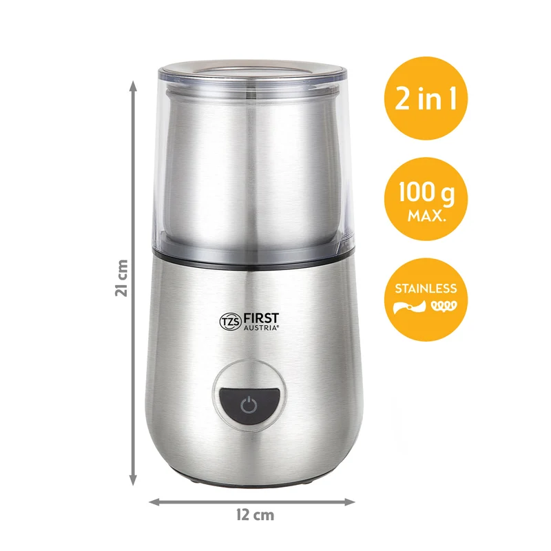 Kaffeemühle mit Milchaufschäumer 50g, 2-in-1, Edelstahlbehälter