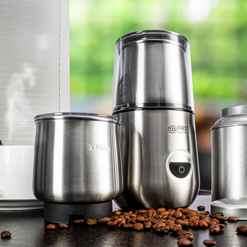 Kaffeemühle mit Milchaufschäumer 50g, 2-in-1, Edelstahlbehälter