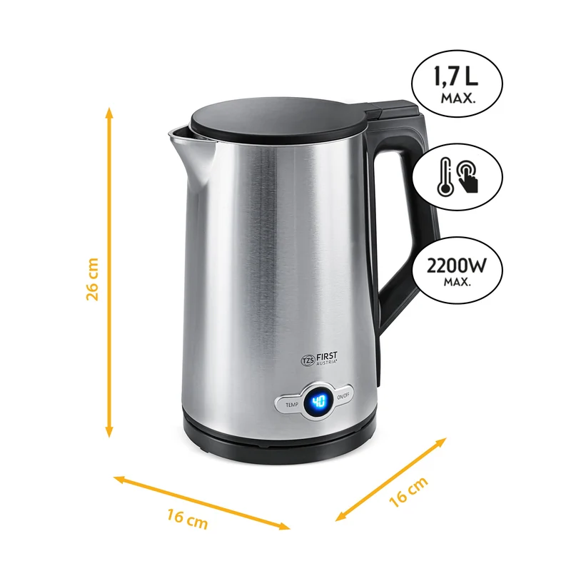 Wasserkocher 1,7 L Edelstahl, 7 Temperaturstufen, Touch Control