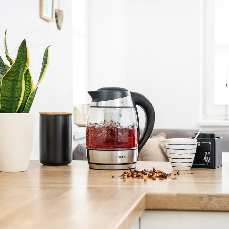 Glas-Wasserkocher 1,8L, mit Temperaturwahl, Teesieb-Einsatz