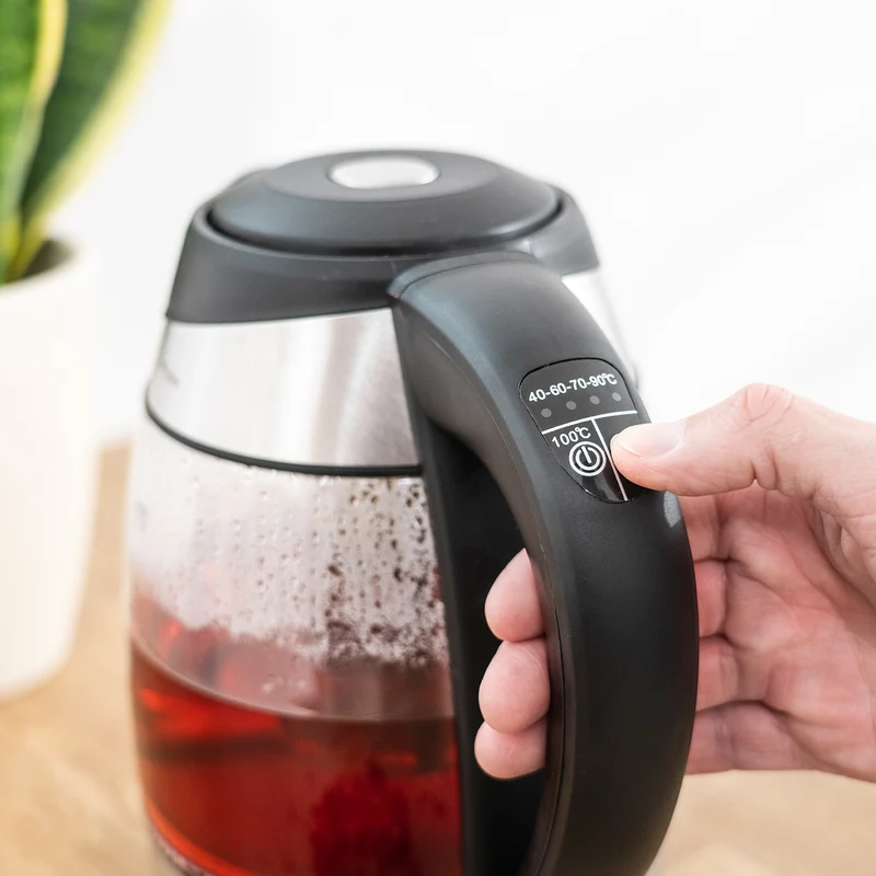 Glas-Wasserkocher 1,8L, mit Temperaturwahl, Teesieb-Einsatz