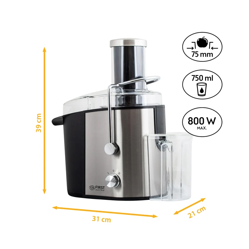 Entsafter 800 W, XXL-Einfüllschacht 75 mm, Edelstahl