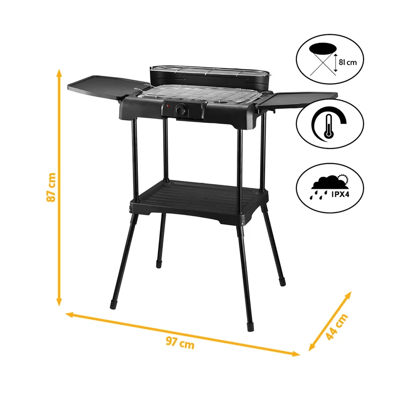 Standgrill, 2200W, mit Windschutz & Ablage