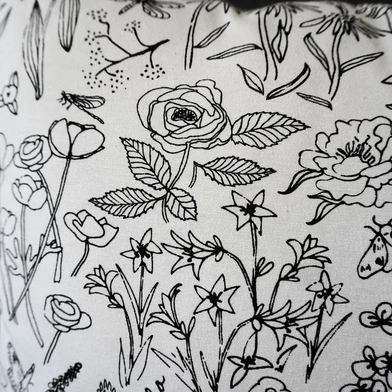 Blumen Kissenhülle, Sofakissen Bezug - Blumenmuster in schwarz-weiß