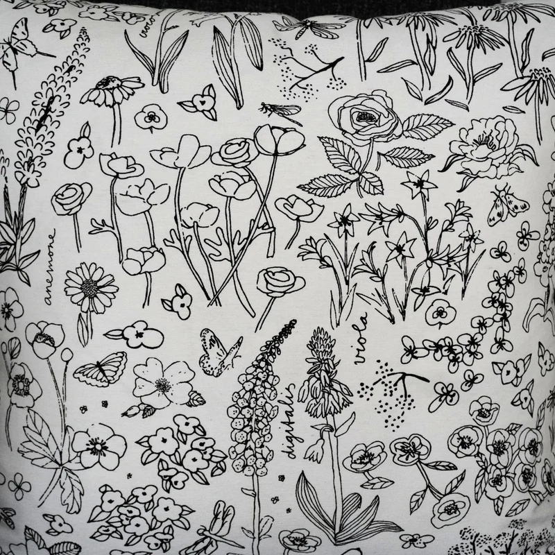Blumen Kissenhülle, Sofakissen Bezug - Blumenmuster in schwarz-weiß