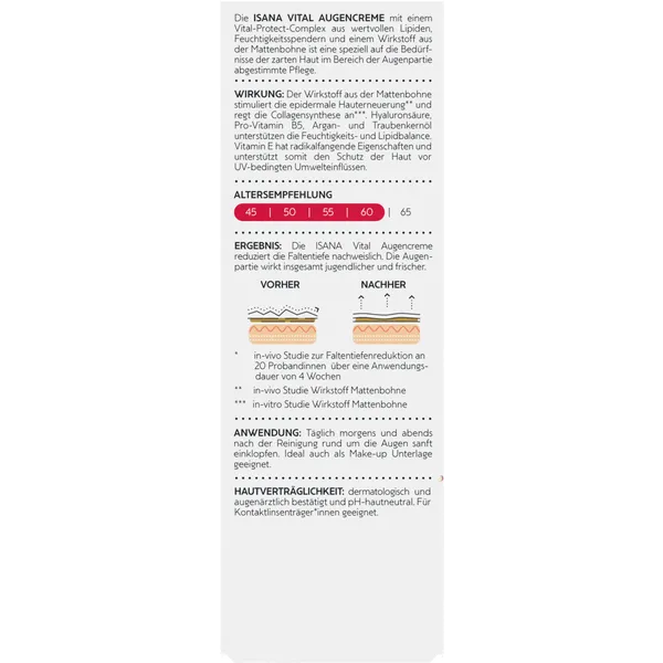 ISANA Vital Pflegende Augencreme, für reife Haut, 15 ml