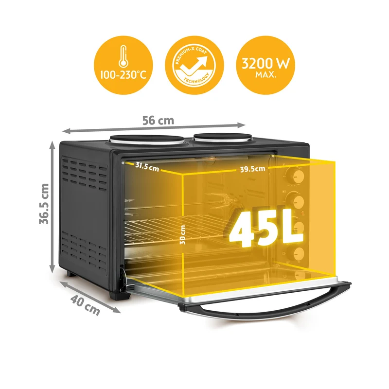 Mini-Backofen 45L, mit Kochplatten, Umluft