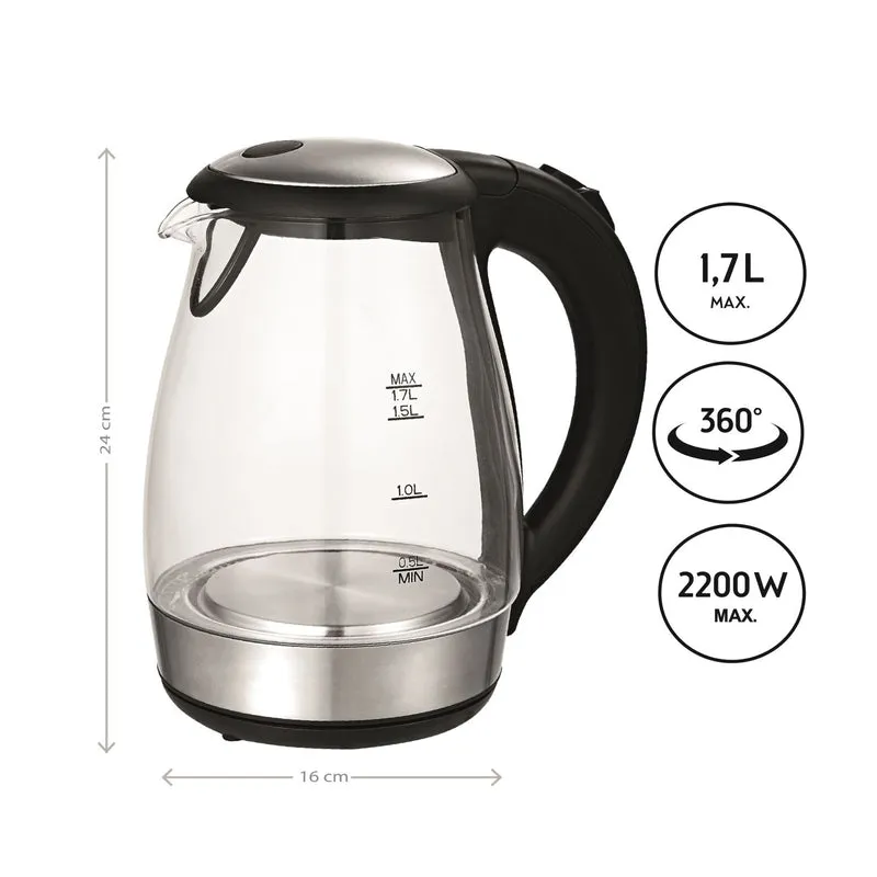 Wasserkocher 1,7 L Glas, 1850–2200 W, Cool-Touch-Griff
