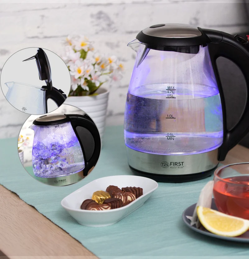 Wasserkocher 1,7 L Glas, 1850–2200 W, Cool-Touch-Griff