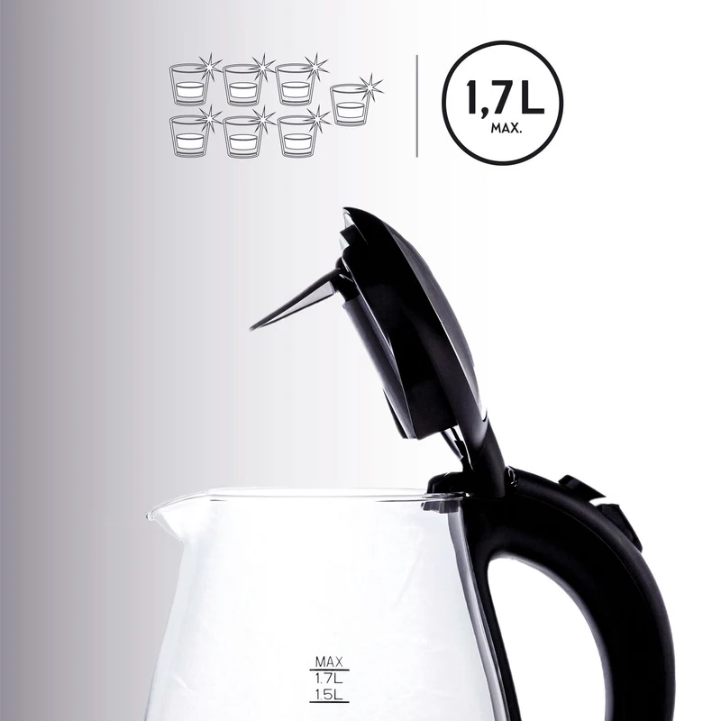 Wasserkocher 1,7 L Glas, 1850–2200 W, Cool-Touch-Griff
