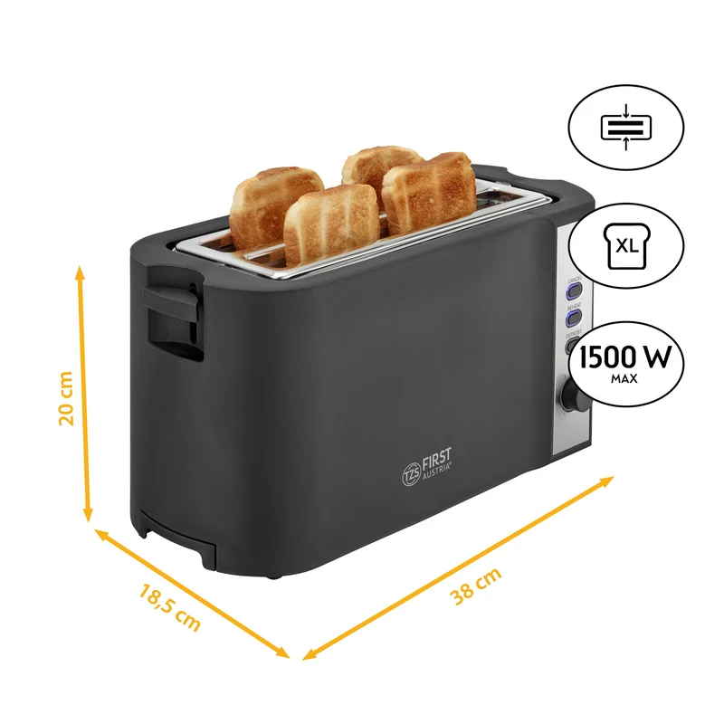 Toaster 4 Scheiben, 2 Langschlitze, mit Brötchenaufsatz